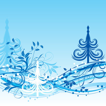 Christmas tree, winter background, vector illustration
