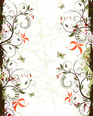 Grunge paint flower background with butterfly, vector