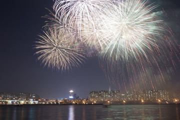 Naklejka premium Fireworks in the River