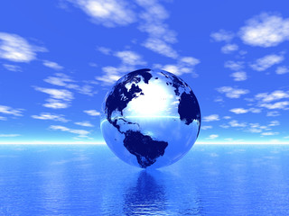 Globe in ocean