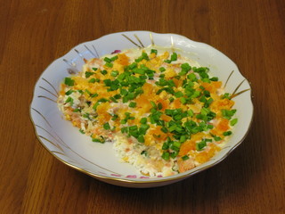 Russian fish and egg salad   Mimoza