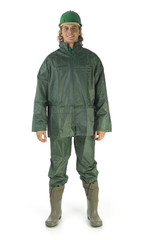 Builder in raincoat