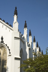 side of a white old-fashioned church