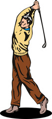 1930s golfer taking a swing