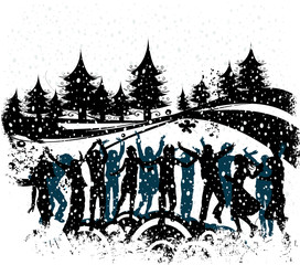 Obraz premium Christmas composition with silhouettes dancing