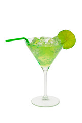 green cocktail with lime