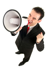 Businessman Shouting Through Megaphone