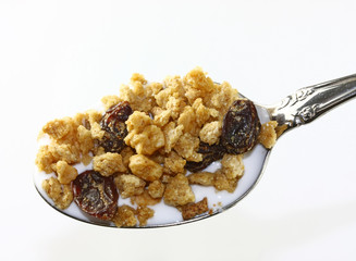 Granola cereal on spoon