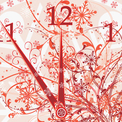 New year's background with clock, vector illustration