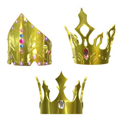 Golden Crowns isolated on White Background. 3D illustration