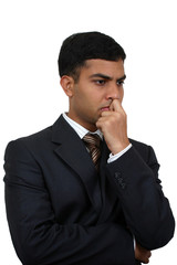 Indian business man thinking pose (1) with clipping path