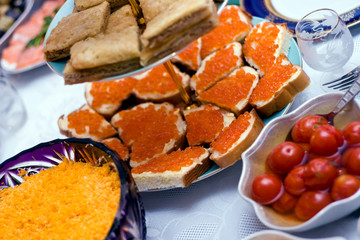 Sandwiches with red caviar