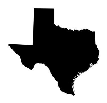 isolated black and white map of Texas