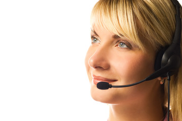Friendly hotline operator isolated on white background