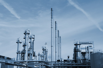 oil and gas refinery in blue