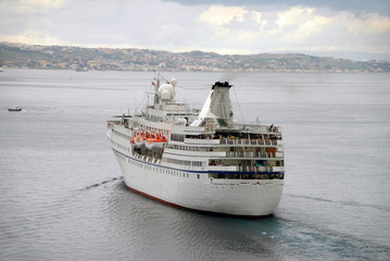 Rear view of luxury cruise ship