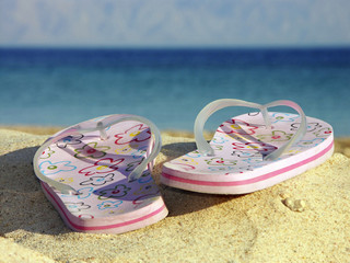 Holiday at the seaside - flip-flops on beach