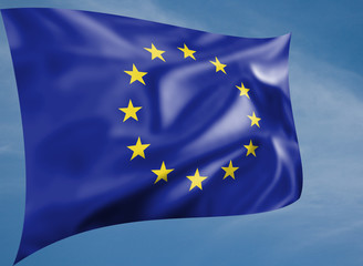 Rippled European flag on a sky background