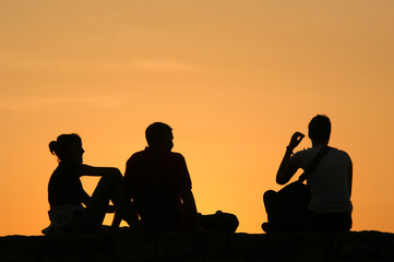 Silhouetted Company at Sunset