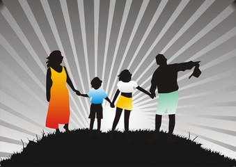 Happy family on nature