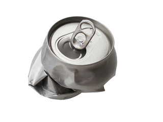 Empty and crumpled tin on white background