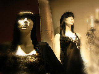 Mannequins in sleepwear displayed in upscale boutique