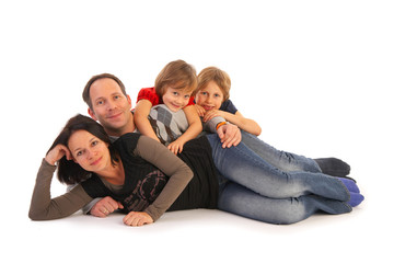 happy family on floor
