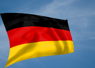 Rippled silk effect German flag with sky background