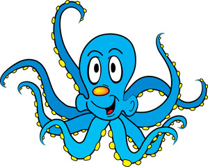 Funny cartoon octopus isolated on white background