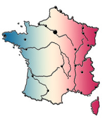 carte de France, Corse, fleuves, villes,bleu blanc rouge