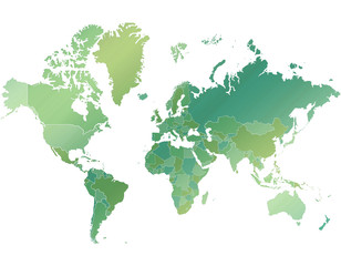 Fototapeta na wymiar Carte Monde Camaieu Vert - World Map