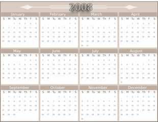 2008 Year calendar horizontal, vector format