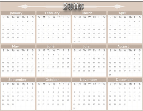 2008 Year calendar horizontal, vector format