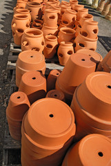 Piles of Clay Pots at Garden Center