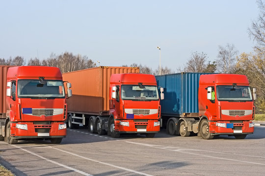 3 Semi trucks at warehouse of my  "trucks" series