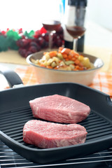 Raw steaks