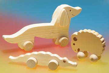 Wooden toys on  colorful background