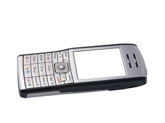 Mobile phone over white background with empty display (to write)