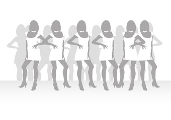 Beautiful girls of model pose on a podium, background