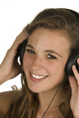 cheerful teenager with headphones