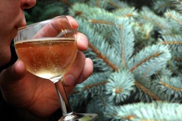 Men's hand holding a glass of champagne