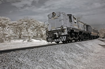 infrared photo- moving train and at the urbans