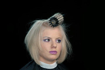 Work of the hairdresser(barber) with model