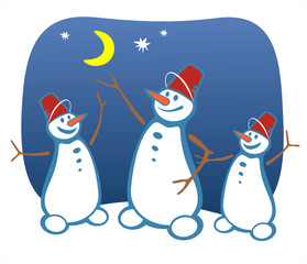 three snowballs and moon