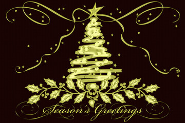 Season's Greetings stylized card: golden against the dark blue