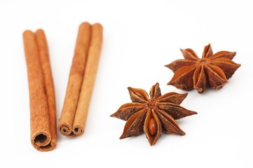 aniseed and cinamon on white background