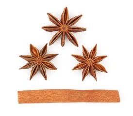 aniseed and cinamon on white background