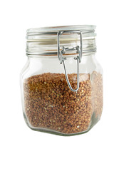 glass jar with buckwheat