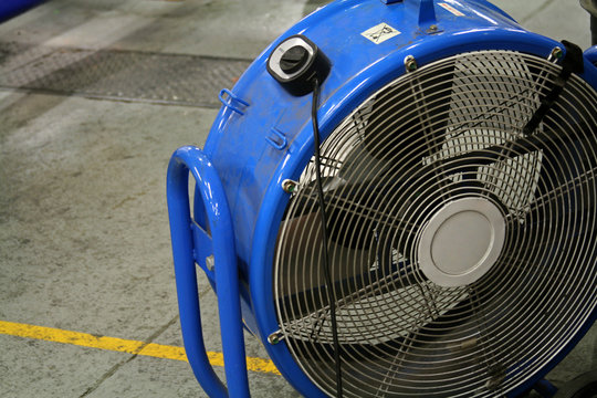blue industrial sized fan