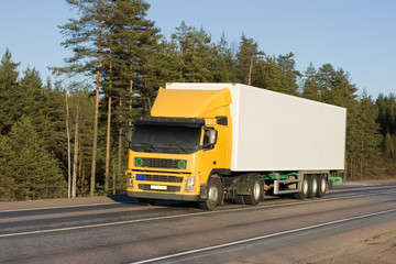 yellow white blank delivery van truck of 
